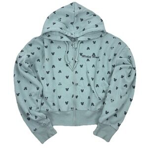 DISNEY Hybrid Mickey Mouse Full Zip‎ Cropped Hoodie Sweater AOP - L
